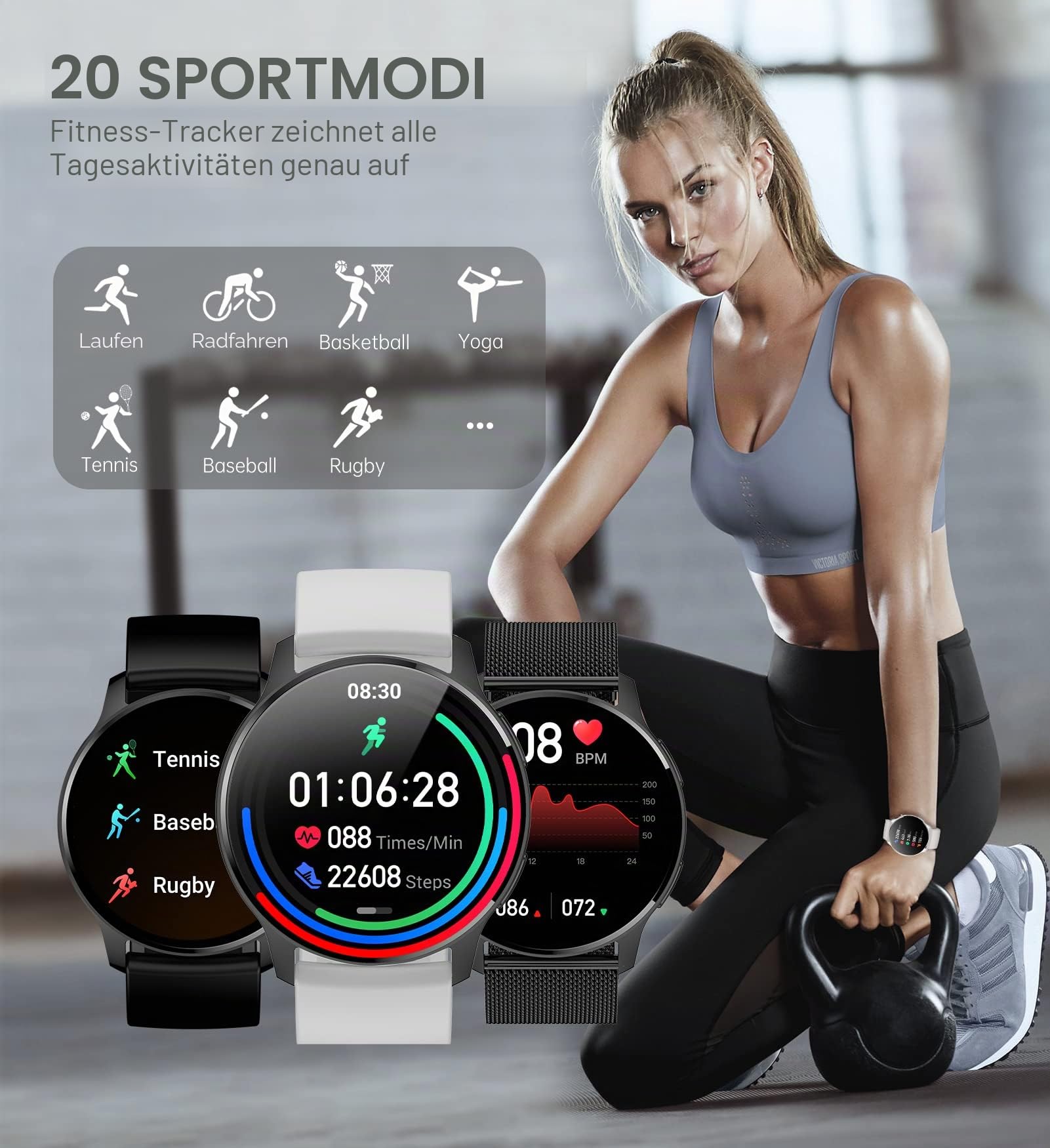 Iaret Smartwatch Damen Herren mit Telefonfunktion, 1.32 Zoll HD Voll Touchscreen, Smartwatch mit SpO2 Pulsuhr Menstruationszyklus Schlafmonitor Schrittzähler Kalorien