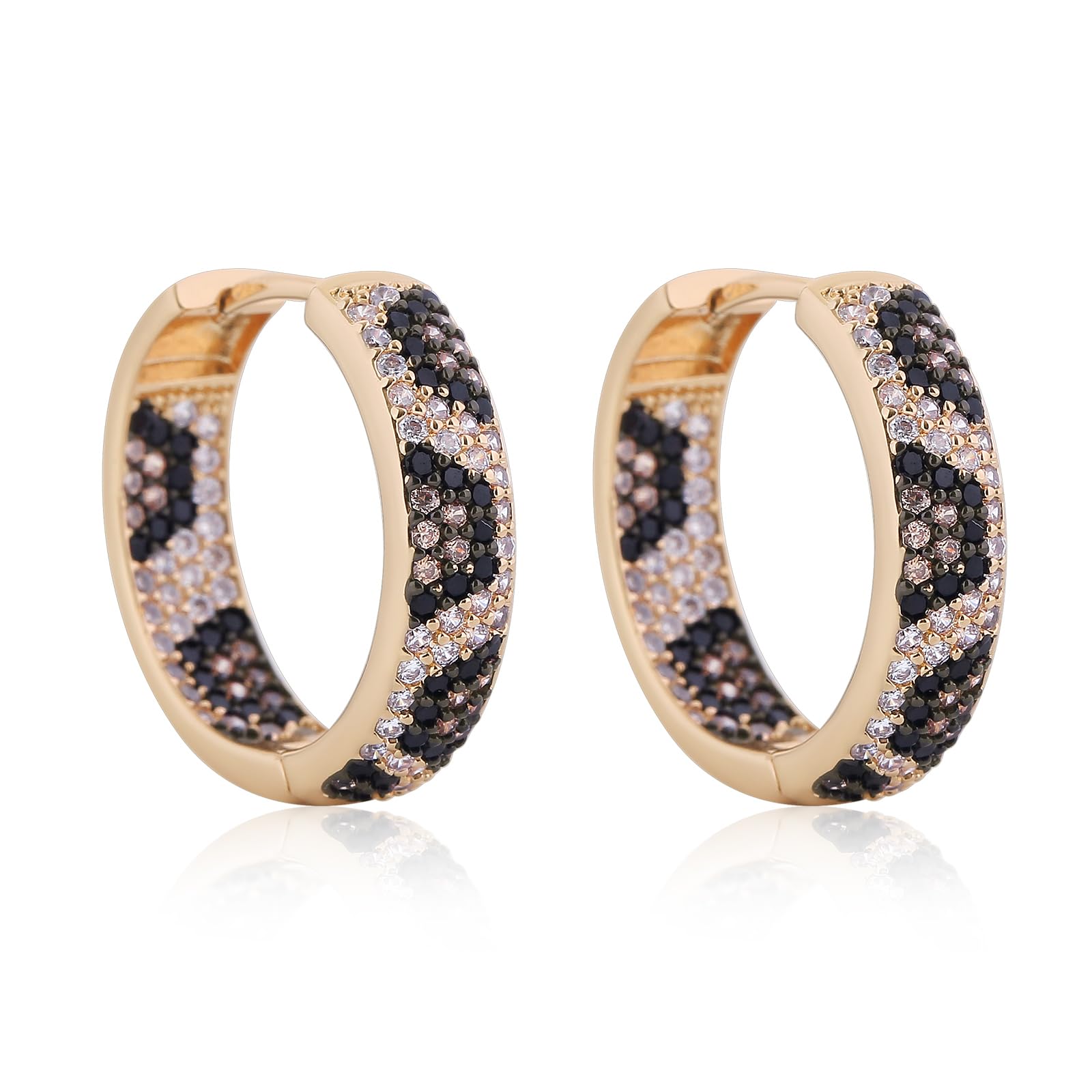Shinny Animal Leopard Print Earrings Cubic Zirconia Paving Gold Plated Hoop Earrings