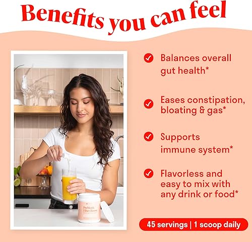 Miniatura 3 de Polvo de fibra prebiótica  Sin sabor y sin azúcar  45 porciones  Suplemento de fibra soluble orgánica para apoyar la digestión, la salud intestinal