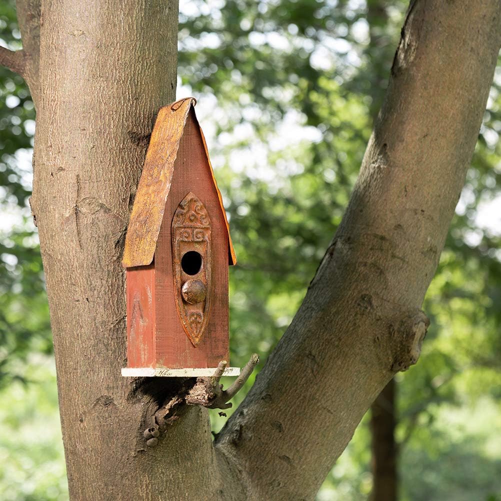 Glitzhome Hand Painted Distressed Hanging Wood Bird House for Outdoors 13.23" H : Patio, Lawn & Garden