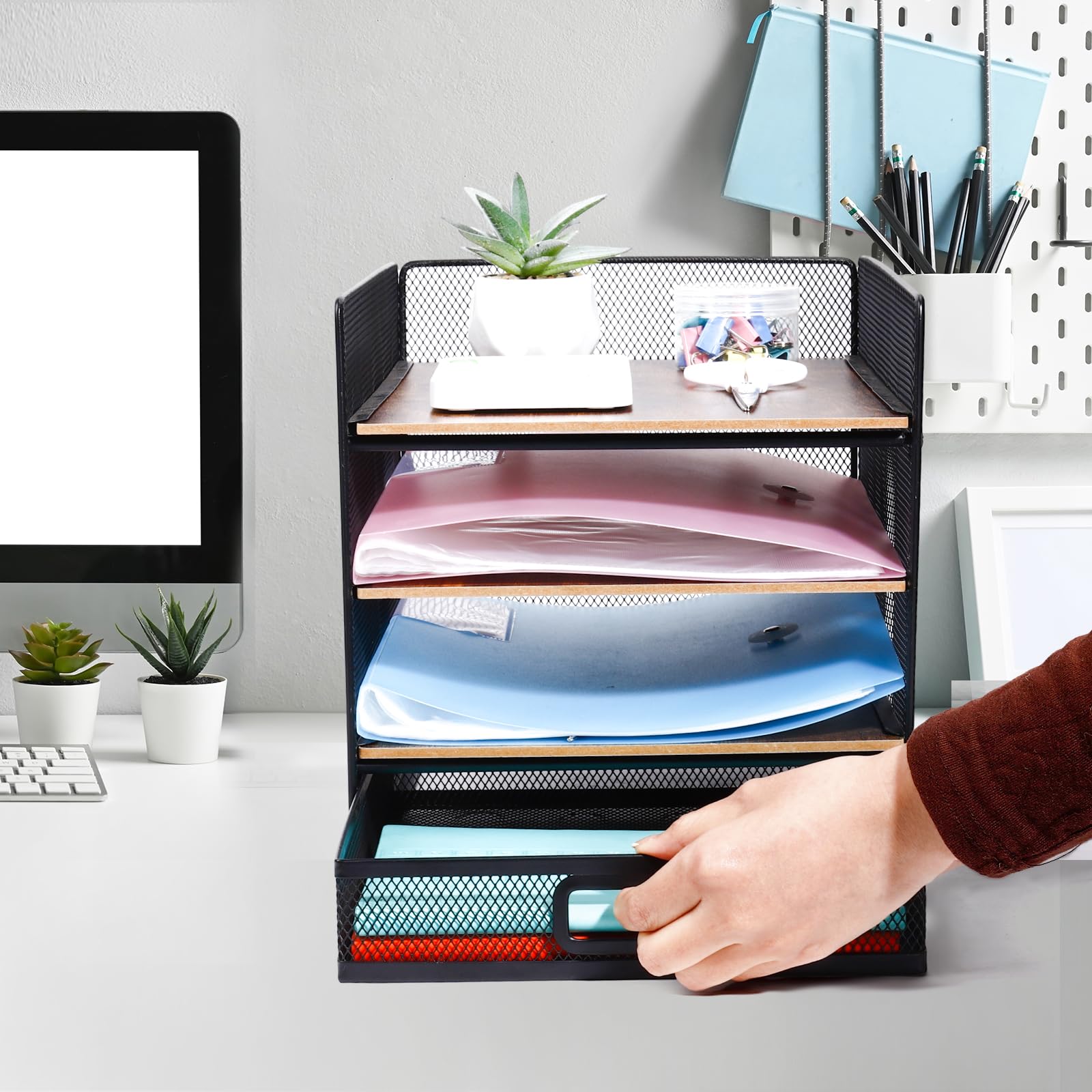 Organizer Da Scrivania In Metallo A 3 Livelli Con Portapenne - Ordine Ufficio - Foto 7