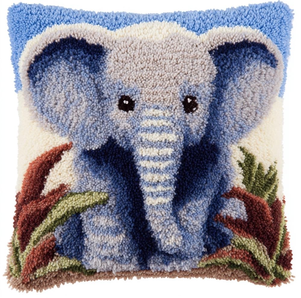 FWRTYCB Latch Hook Pillow Kit Baby Elephant Crochet Yarn Hooking Pillowcas