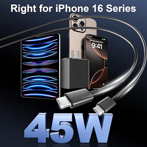 Miniatura 5 de Cargador súper rápido Samsung USB-C de 45 W, bloque tipo C y cargador de teléfono Android de 12 pies, cable de carga rápida para Samsung Galaxy S24