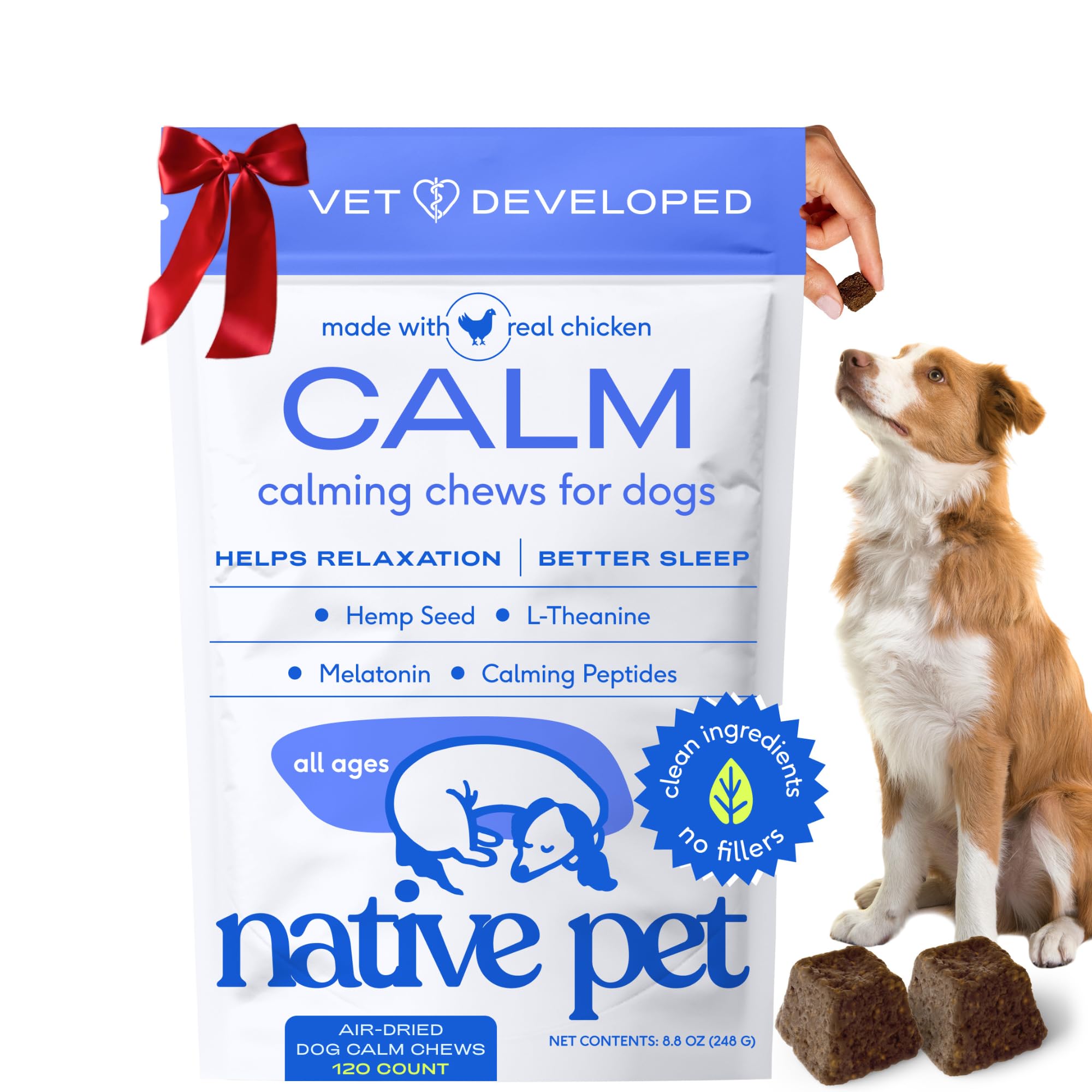 Native Pet Calming Chews for Dogs - Melatonin for Dogs Anxiety Relief - Grain Free All Natural Hemp Calming Treats & L-Theanine Helps Manage Stress & Separation Anxiety - Puppy Sleep Aid - 120 Chews