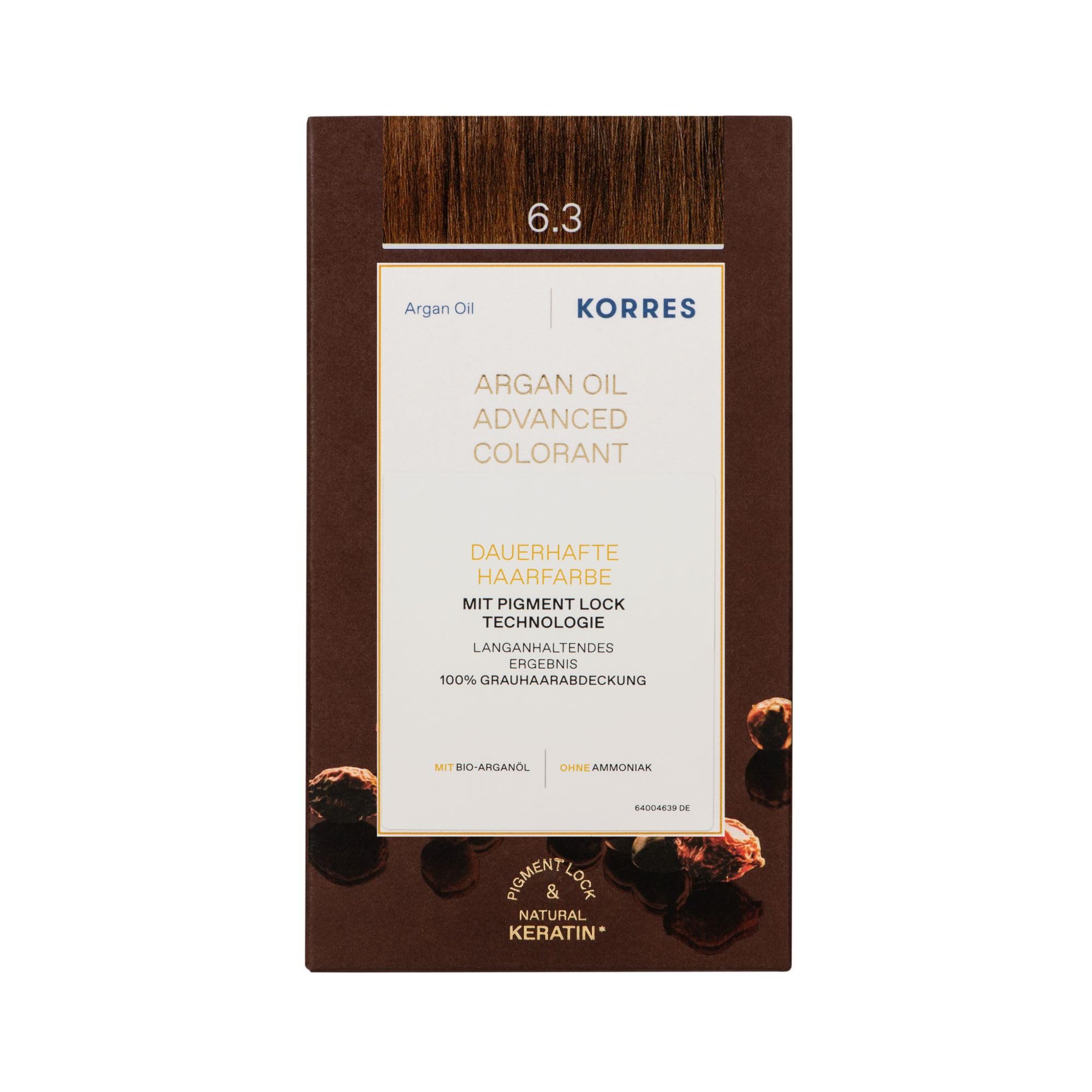 KORRES Argan Oil Colorant – ammoniakfreie Haarfarbe Dunkelblond Gold 6.3 – 100% Grauhaarabdeckung & vegan für ein langanhaltendes Farbergebnis