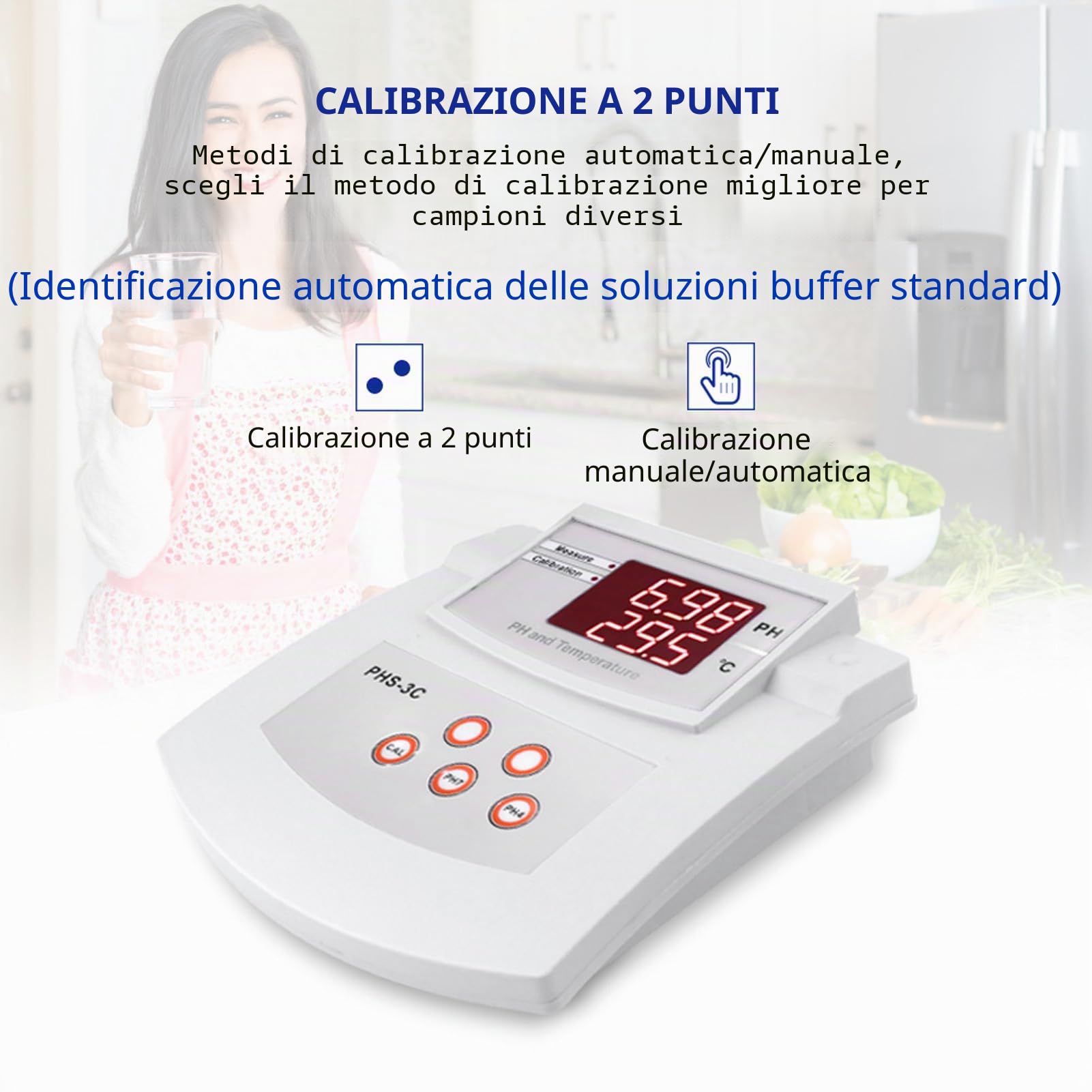 Misuratore di PH da Banco, PHmetro da Laboratorio Automatico Tester di PH Digitale per Acquario Piscina (Spina UE 230V)