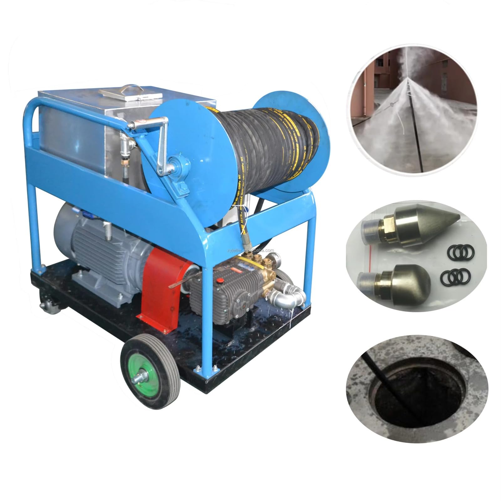 Máquina de limpieza de tuberías de alta presión, sistema de limpieza de drenaje de chorro hidráulico para limpieza de tuberías industriales para limpieza de desagües y alcantarillados