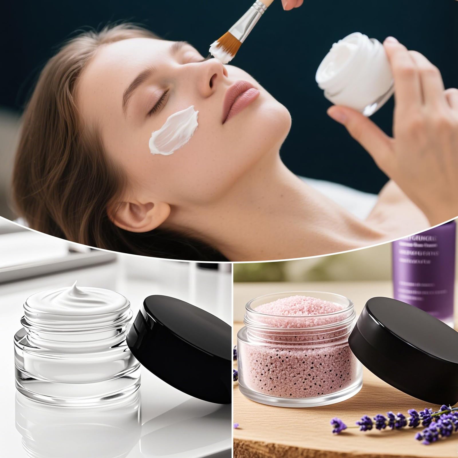 90 Stück 5 ml kleine transparente Gläser mit schwarzem Deckel und Löffeln, leere Glas-Kosmetikbehälter, Großpackung mit Einsatz, luftdichte Cremeflasche für Beauty-Produktproben, Reisen