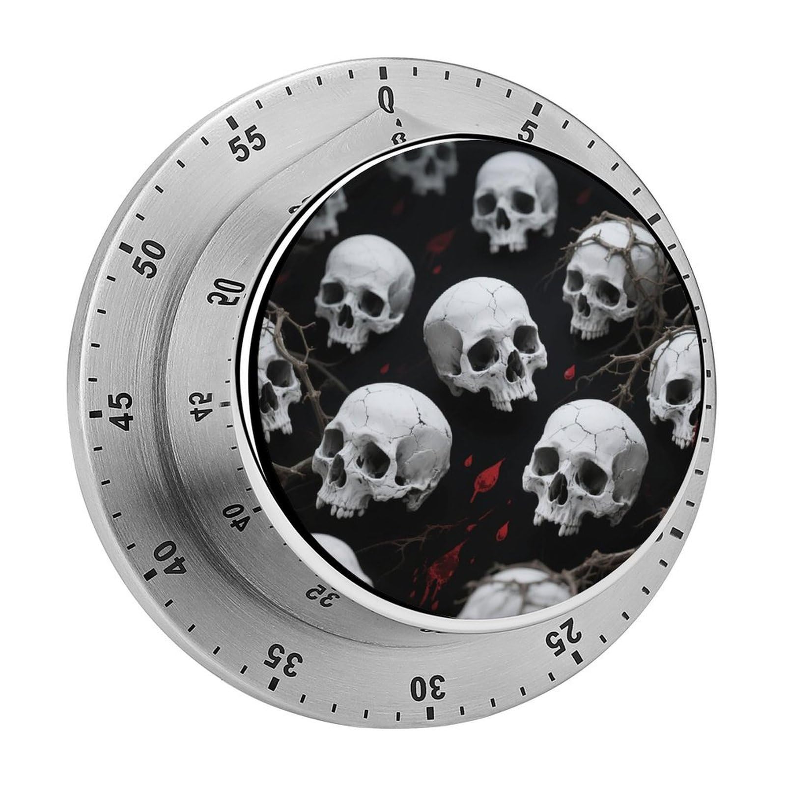 60 Minute Wind Up Timer, Visual Mechanical Timer with Loud Alarm, Skulls Kitchen Timers for Cooking - No Batteries Required - Magnetic Backing, Exquisite Stainless Steel Body
