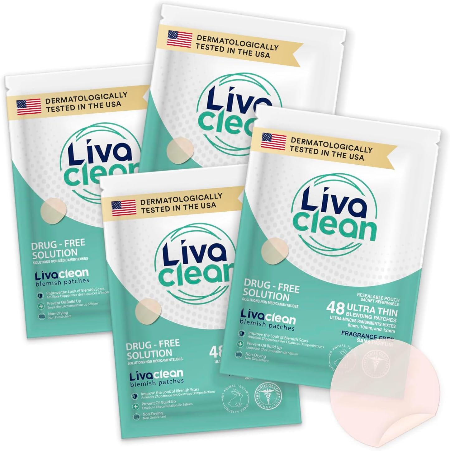 LivaClean 192 CT (4 PK) Hydrocolloid Acne Patches - Pimple Patches for Face, Pimple Patch for Face, Blemish Patches, Zit Patches for Face, Acne Patches for Face, Acne Patch