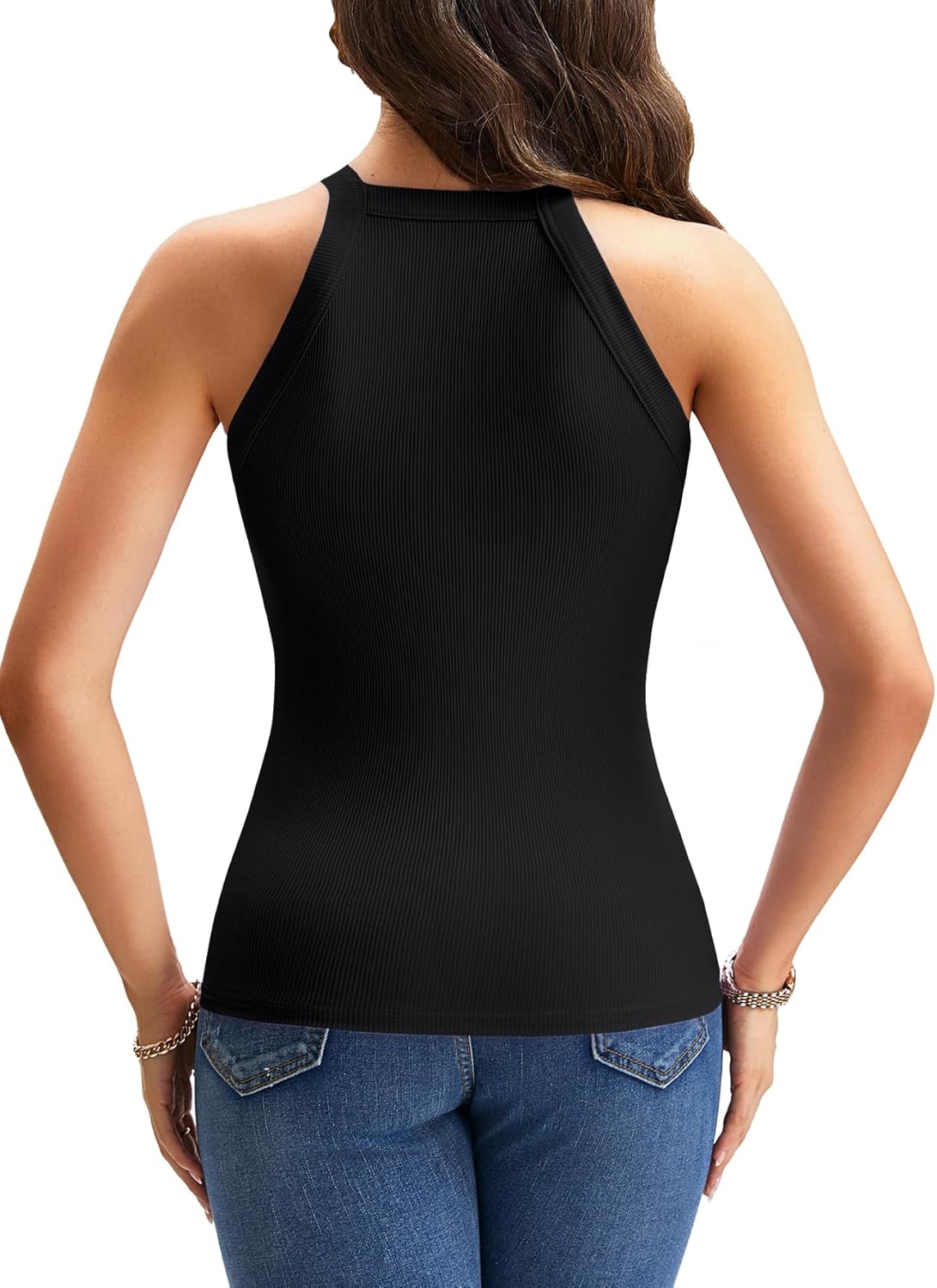 Vrtige Women's Cut Out Crewneck Ribbed Knit Sleeveless Slim Fit Tank Top Shirt - Image 5