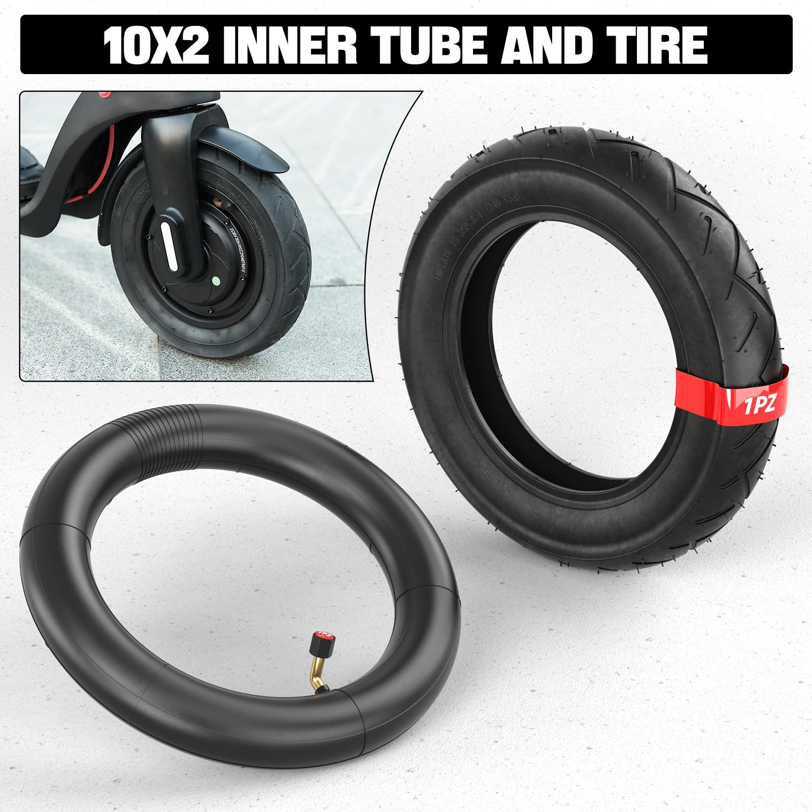 1PZ ITX-RFS Neumático y Cámara de Aire 10 Pulgadas 10x2/2.125 para Patinete Eléctrico