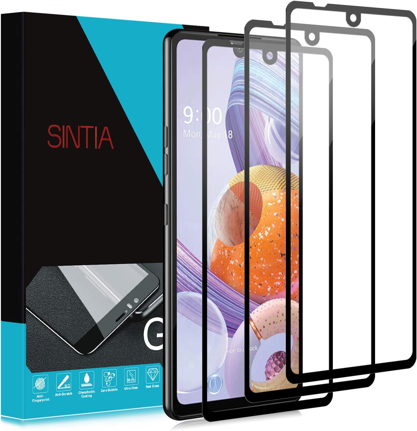 [3 Pack]SINTIA Screen Protector for LG Stylo 6,Tempered Glass,Ultra Thin High Definition Bubble-Free Anti-Scratch Fingerprint(Black)