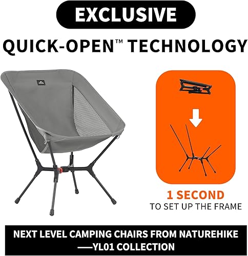Miniatura 3 de Naturehike Silla de camping a presión, silla de mochilero portátil con bolsa de almacenamiento, silla de campamento plegable ligera y compacta