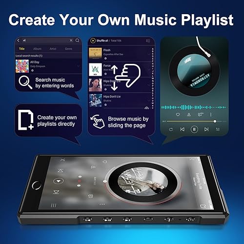 Miniatura 9 de Reproductor de MP3 de 144 GB con Bluetooth y WiFi, reproductor de MP3 de alta fidelidad real de 4.3 pulgadas, pantalla táctil, panel de aleación de
