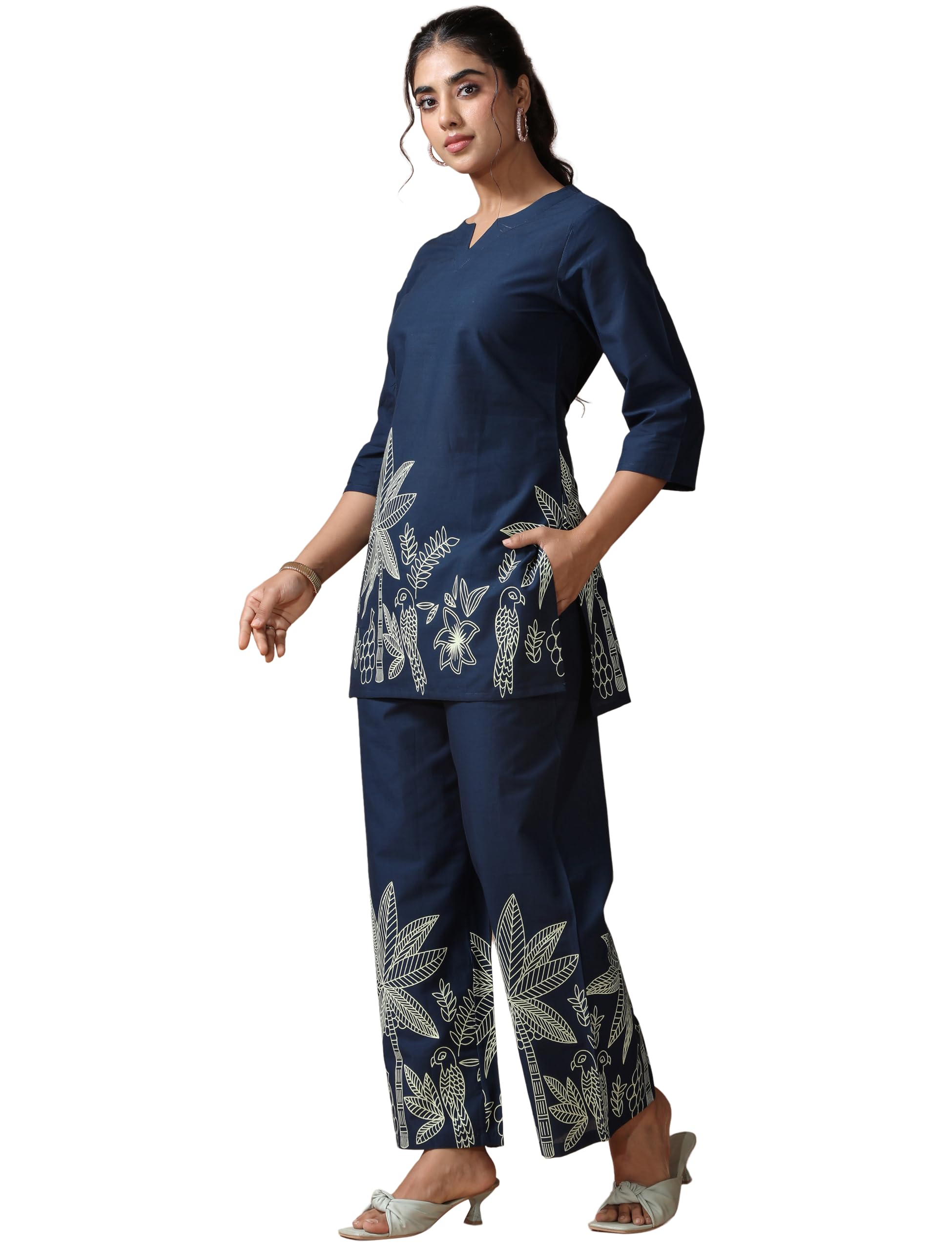 Pinkmint Women's Pure Cotton Co Ord Set l Kurta Sets for Women |Kurta Sets| Printed Kurta with Pant l Stylish Pocket & 3/4 Sleeve Women Co-ord Set (Avaiable in Plus size)