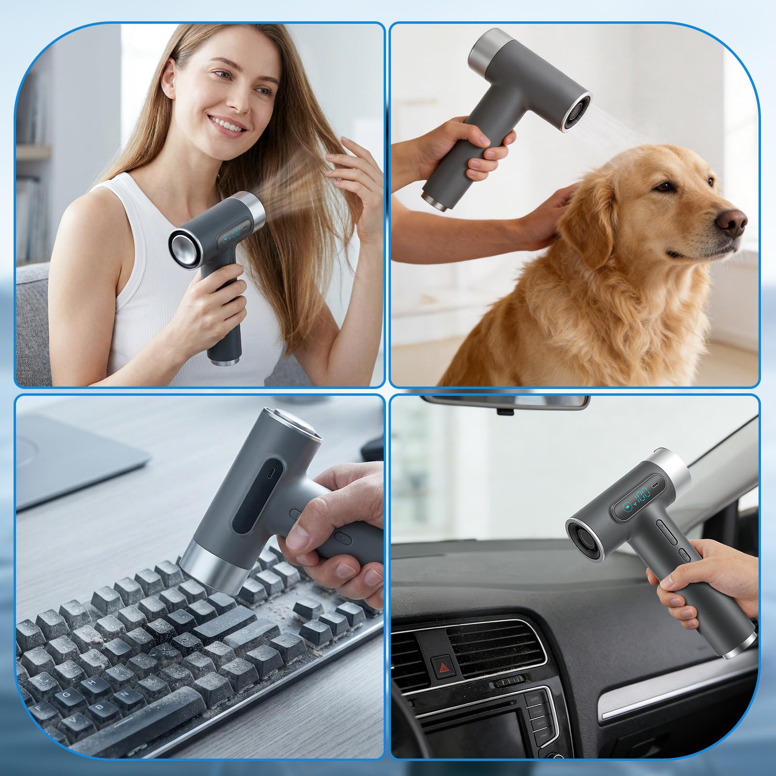 Secador de pelo inalámbrico con batería de 300 W, 3 velocidades y 3 temperaturas, secador de pelo inalámbrico con Ak-ku, secador de pelo portátil con pantalla digital para camping