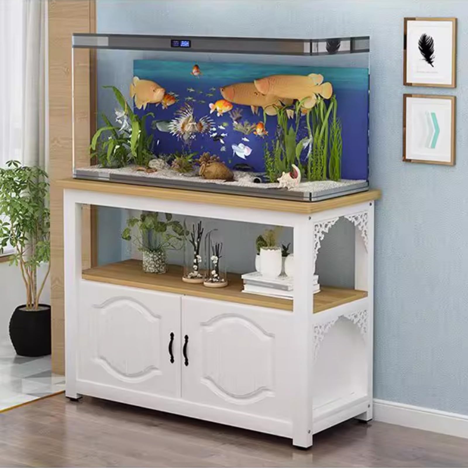 Aquarium Stand with Cabinet, Multi-Tier Fish Tank Stand, Durable, Space-Saving, Easy to Clean, Ideal for Living Rooms and Bedrooms(Style D,80x50cm/31.5x19.7in)