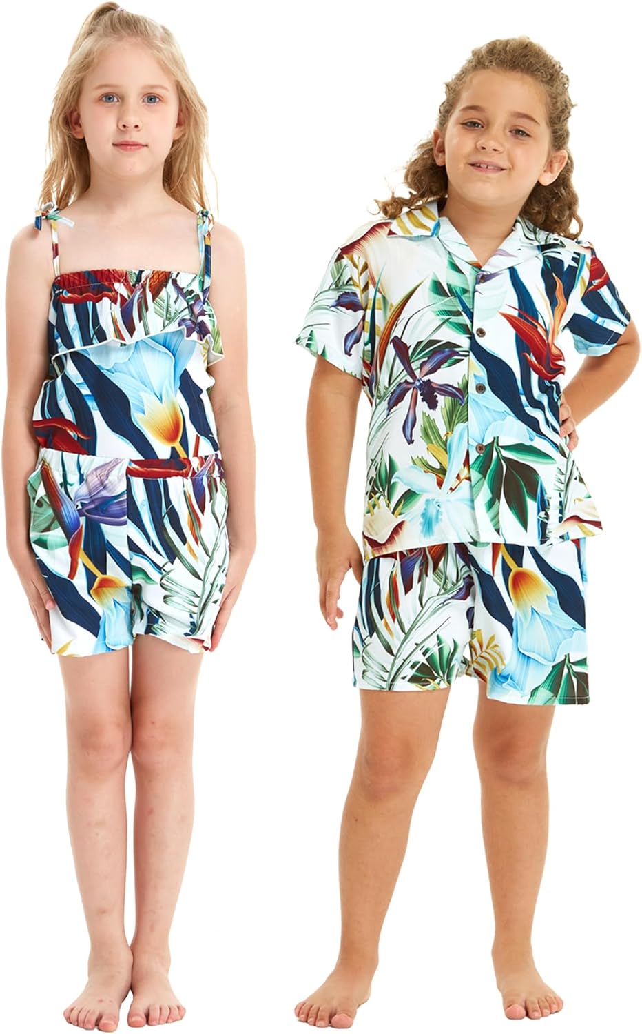 Matching Hawaiian Luau Sibling Boy Girl Romper Jumpsuit Aloha Shirt in Lost in Paradise
