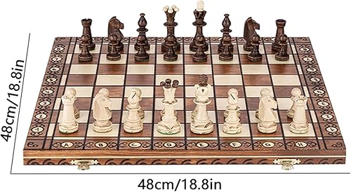 Miniatura 2 de GAENZA Nuevo juego de ajedrez profesional, juego de ajedrez de madera plegable con piezas de ajedrez y ranuras de almacenamiento, juegos de mesa