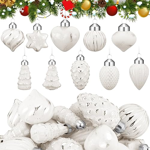 30 adornos de cristal retro vintage de Navidad a granel, mini adornos de bolas de vidrio antiguo de mercurio soplado a mano, decoración de bolas