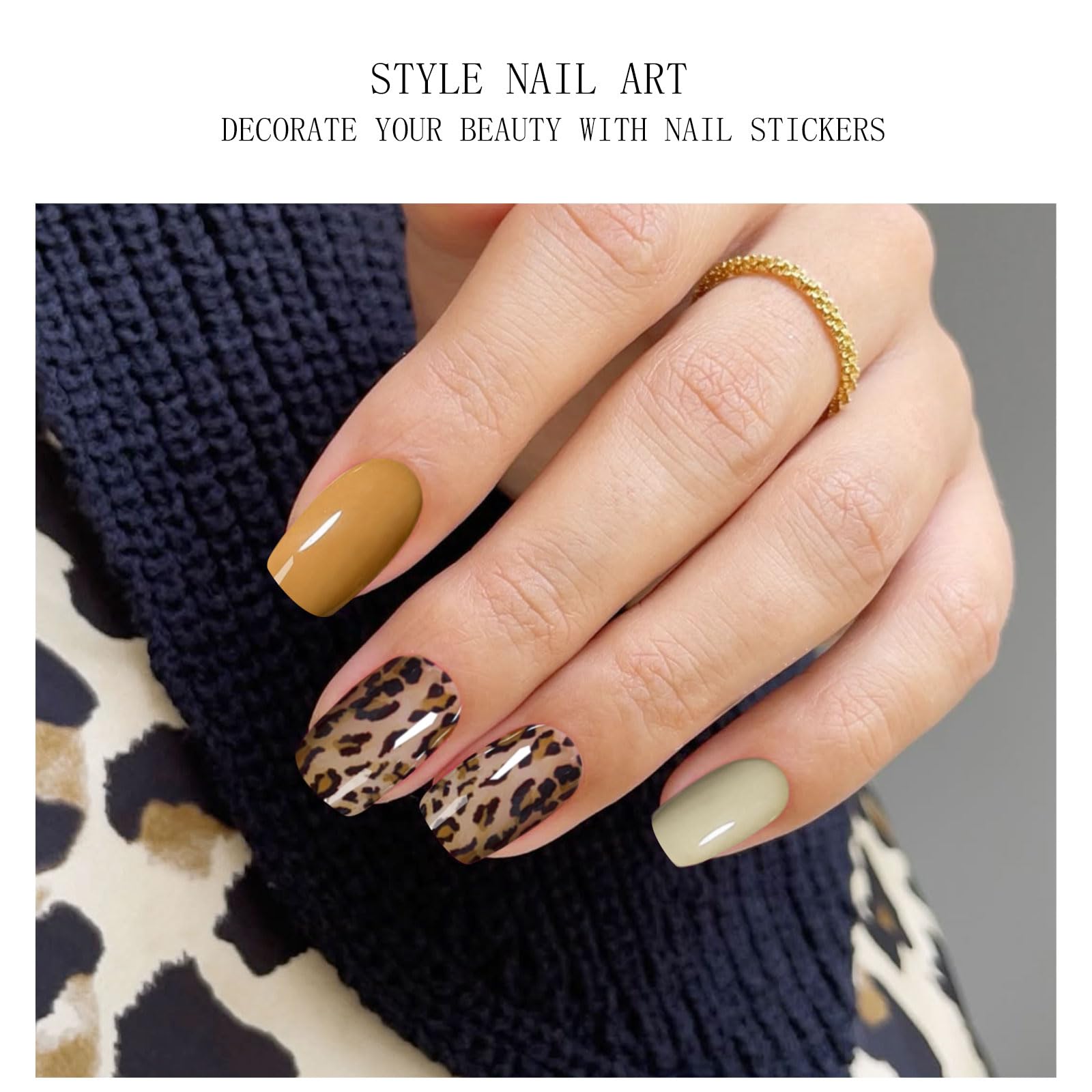 JMEOWIO Gel Nail Stickers Leopard Print Brown Semi Cured Gel Nail Strips Wraps UV/LED Nails Art Design Decoration Accessories - Image 3