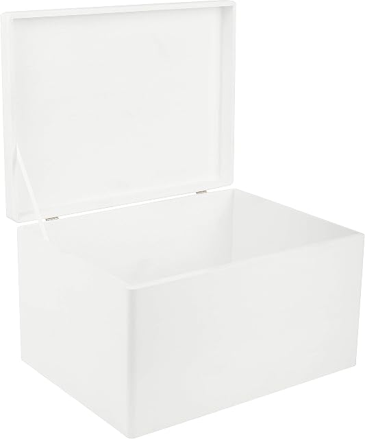 Creative Deco XXL Large White Wooden Storage Box Chest | 40 x 30 x 24 cm (+/-1 cm) | with Hinged Lid | Gift Box for Tool Dog Toy Shoes Clothes Kitchen Document Storage | Wood Keepsake Memory Craft