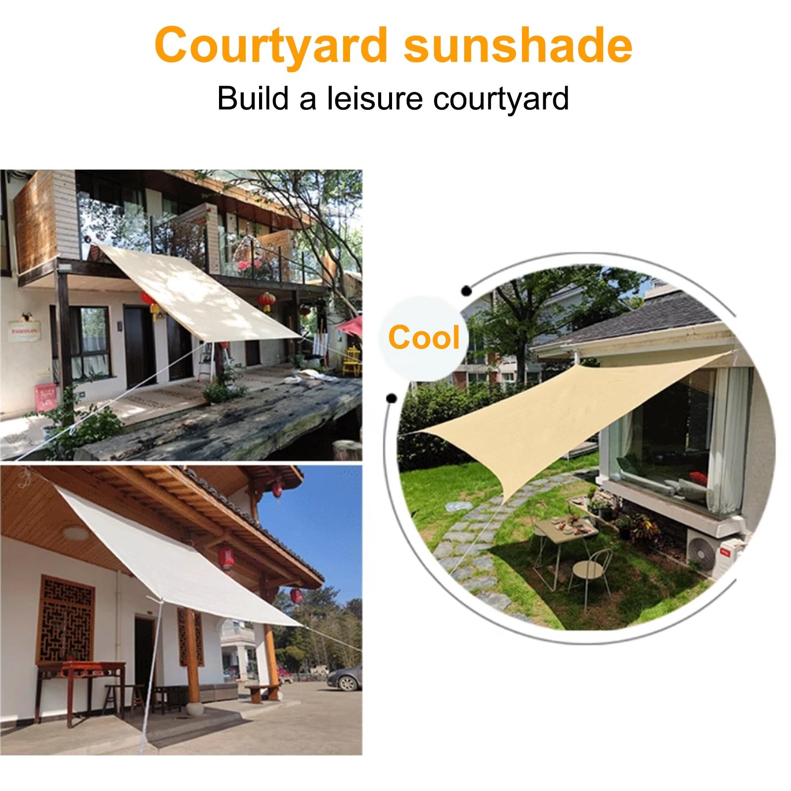 LYGBAOFUL Vela Parasole Rettangolare per Esterni, tettoia per da Sole, Tela Cerata Rinforzata, Copertura per Patio con Fibbia di Tipo D, Protezione UV, 2 x 4,5 m, Vela Parasole Impermeabile
