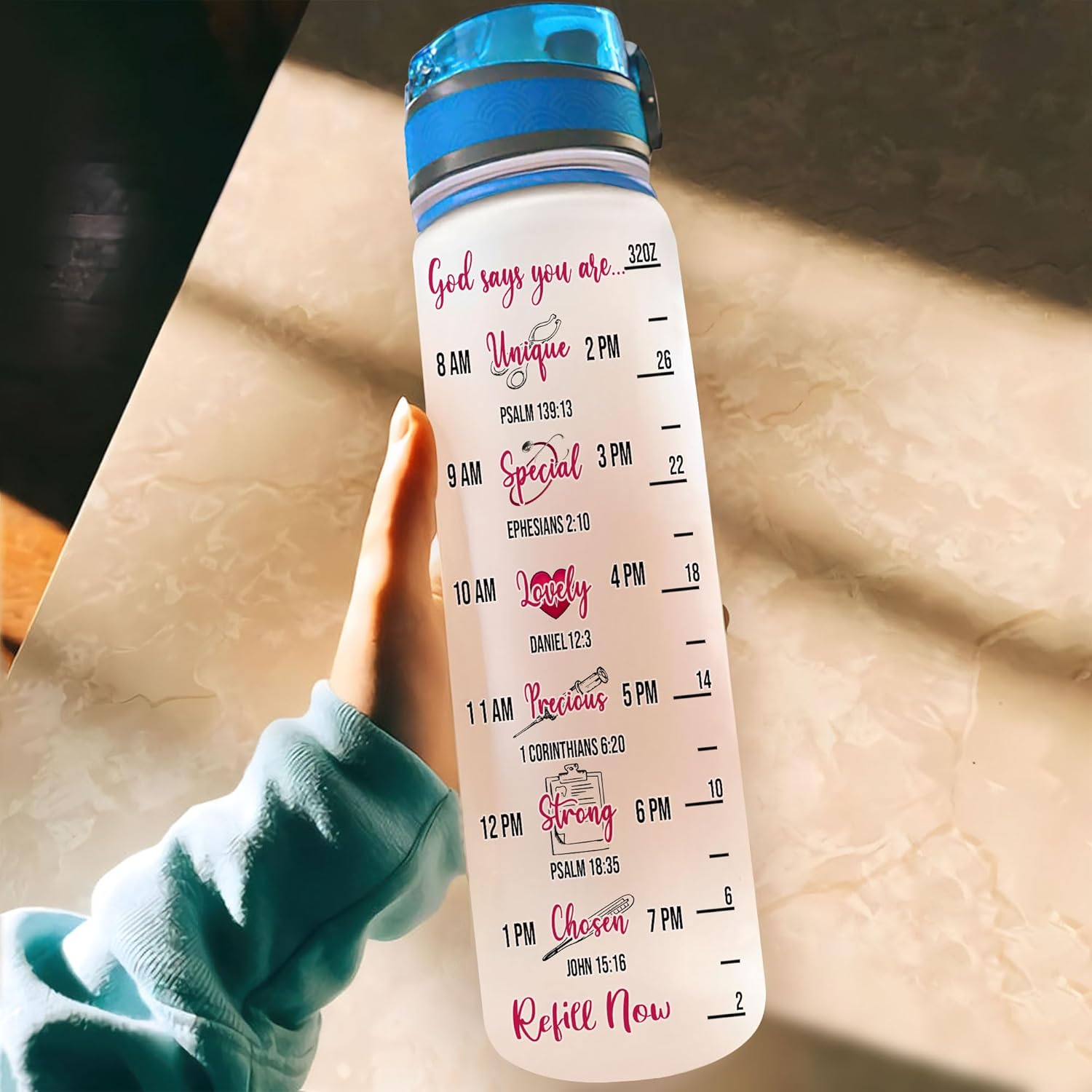 Personalized Never Underestimate A Nurse Who Does All Things Through 32oz 1Liter Motivational Water Bottle, Customized Name Water Bottle Funny Nurse, Gifts For Nurses Graduation, Gifts For Cowoker