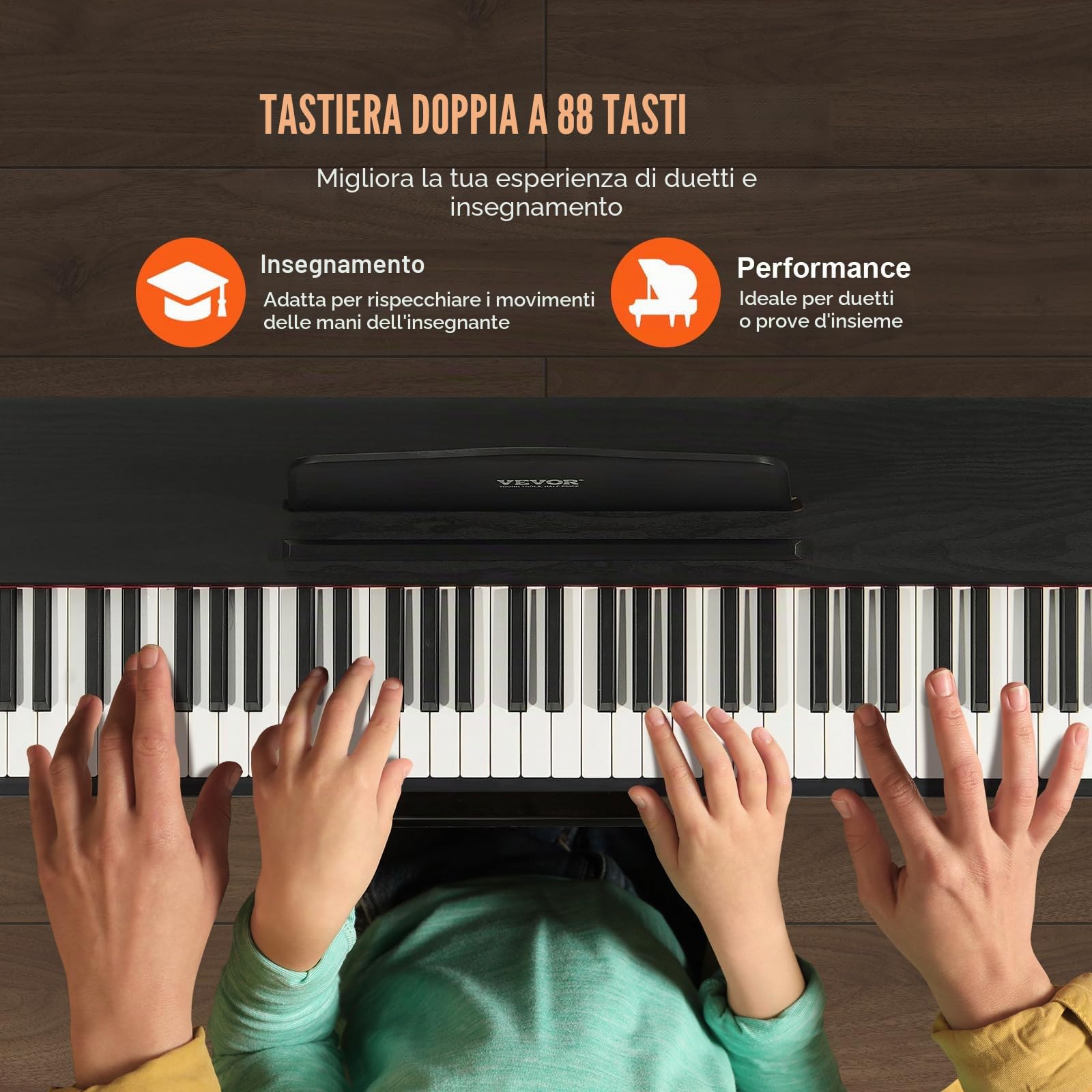 VEVOR Pianoforte Digitale con 88 Tasti Completamente Pesati, Tastiera Elettrica Set Pianoforte con Doppia Tastiera, Altoparlanti, Doppia Panca, Pianoforte 200 Suoni e Ritmi, Bluetooth USB MIDI