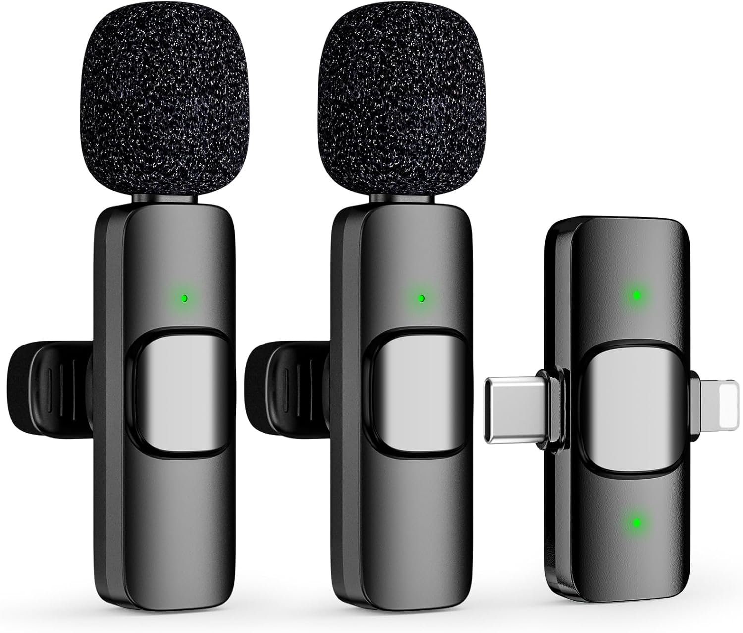 2 IN 1 Model M2 Mini Wireless Lavalier Microphone for iPhone 15 16, iOS and Android Devices - Noise Reduction Lapel Mic for Recording, Clip on Omni Lav Mic for Video Recording, Tiktok, Youtube, Vlog (Black K1 (2 in 1)) Thumbnail