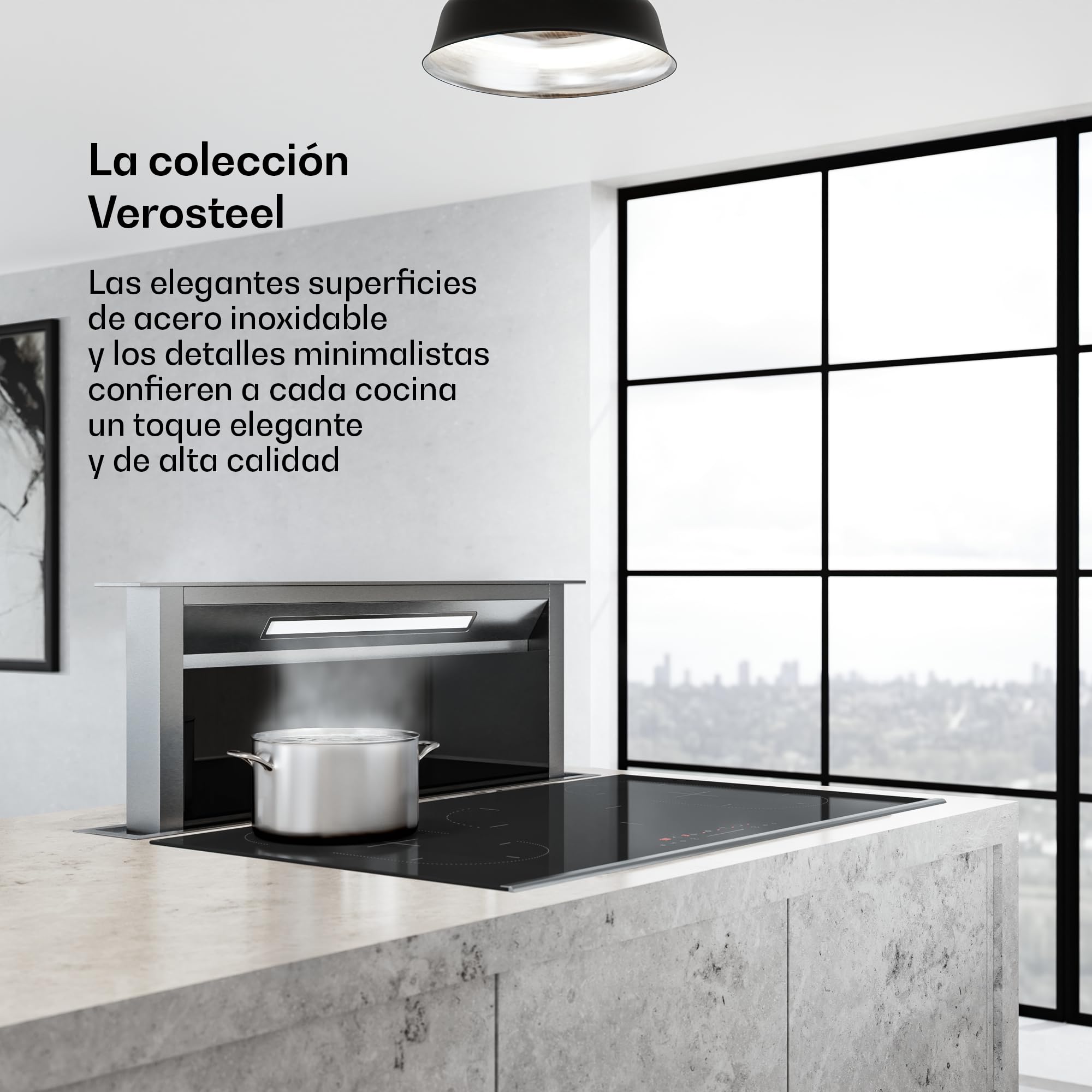 Klarstein Verosteel Extractor De Encimera 90 cm - A++ Eficiencia, 906,2 m³/h, Táctil Invisible, LED, Filtro Carbón, Campana Extractora Cocina Silenciosa, Aluminio & Cristal Negro