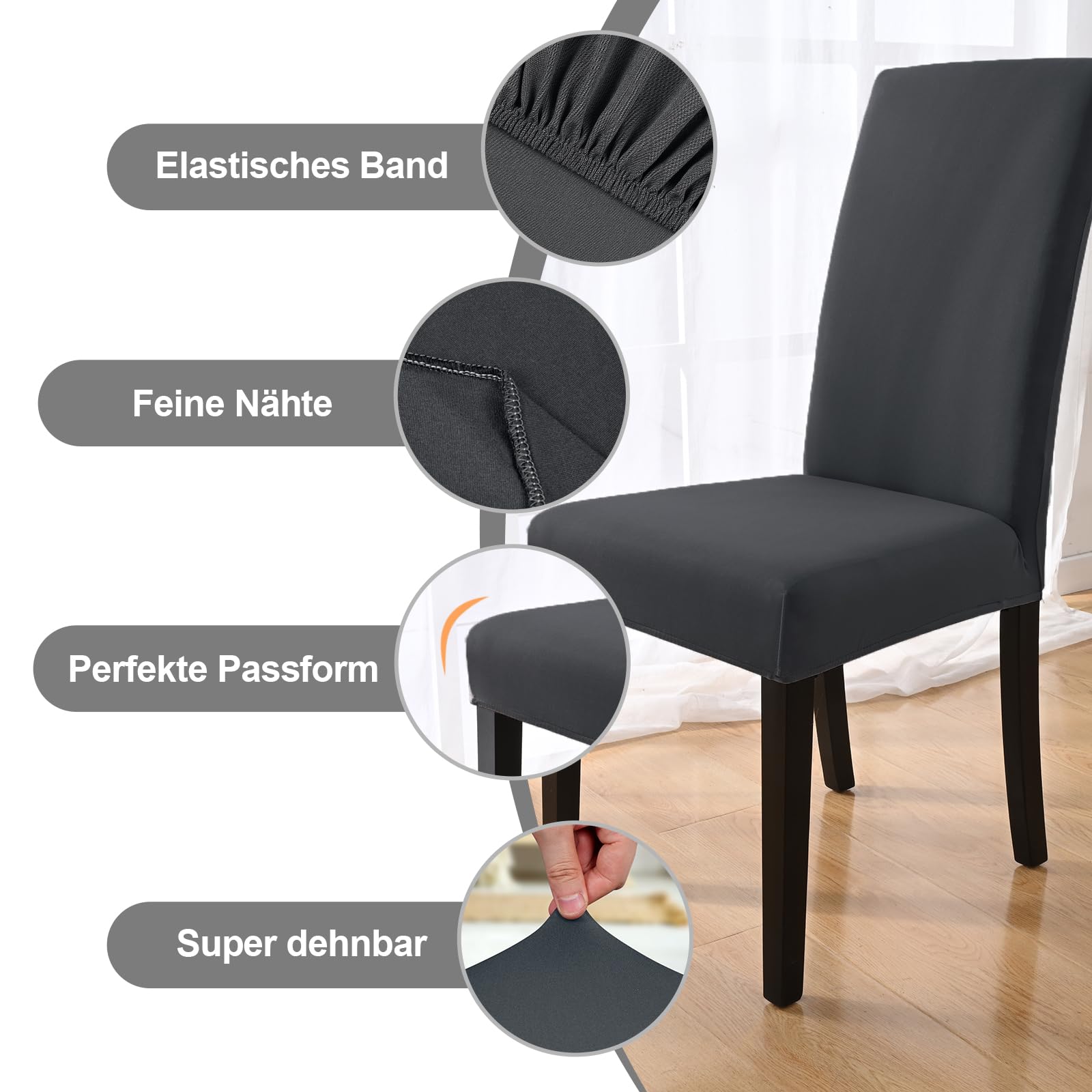Yugarlibi Set 6 Coprisedia Elasticizzati In Jacquard - Grigio Chiaro, Lavabili
