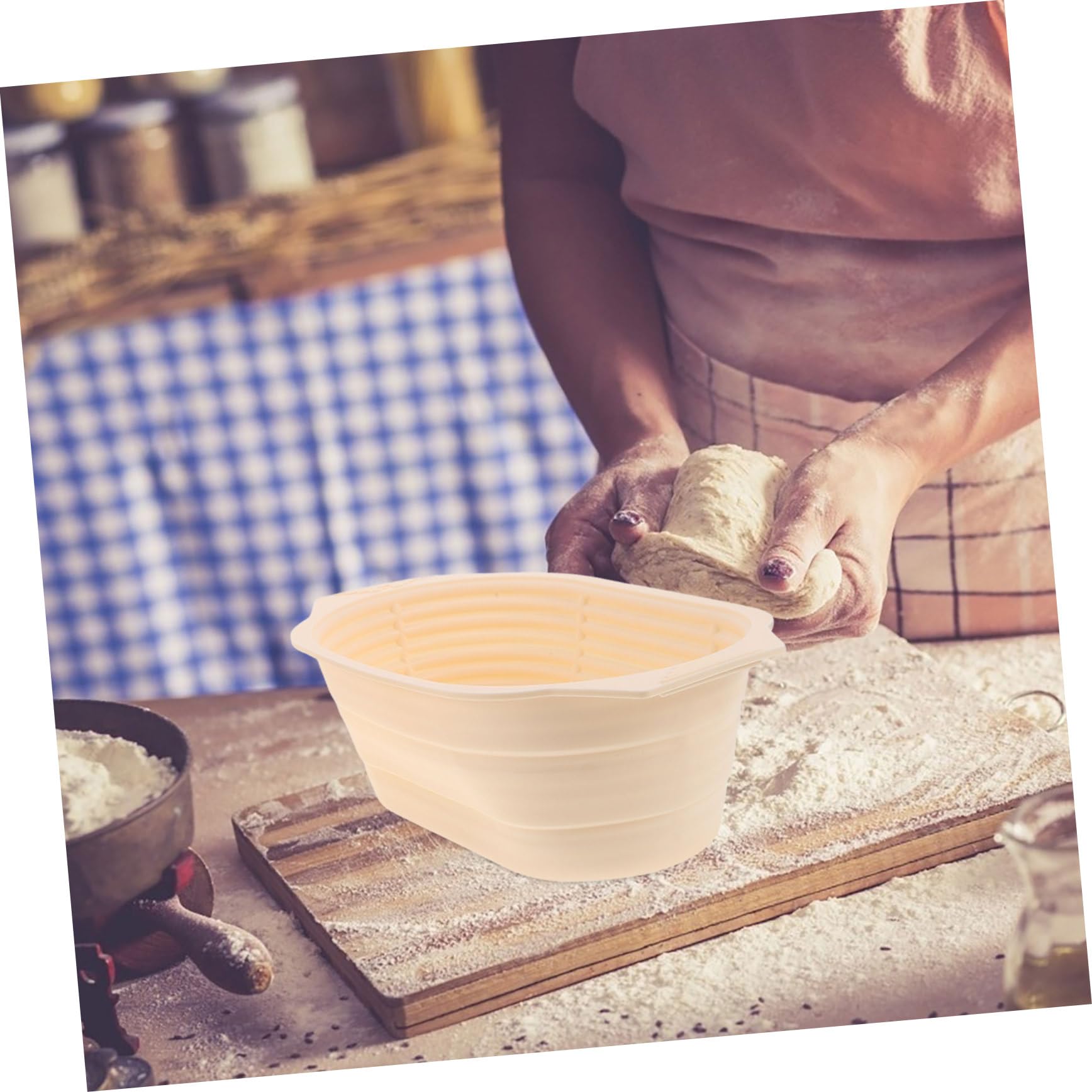 Cesta para Fermentar Pan Banneton de Silicona, 1 Juego | Redonda y Plegable, Resistente a Altas Temperaturas, Incluye Accesorios de Corte, Mezcla y Pincel