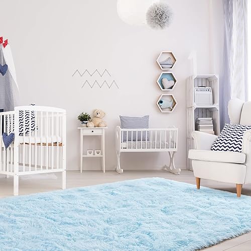 Miniatura 6 de Merelax - Alfombra moderna de pelo largo y suave para habitación, sala, dormitorio de niños y guardería, alfombra decorativa suave, cómoda y