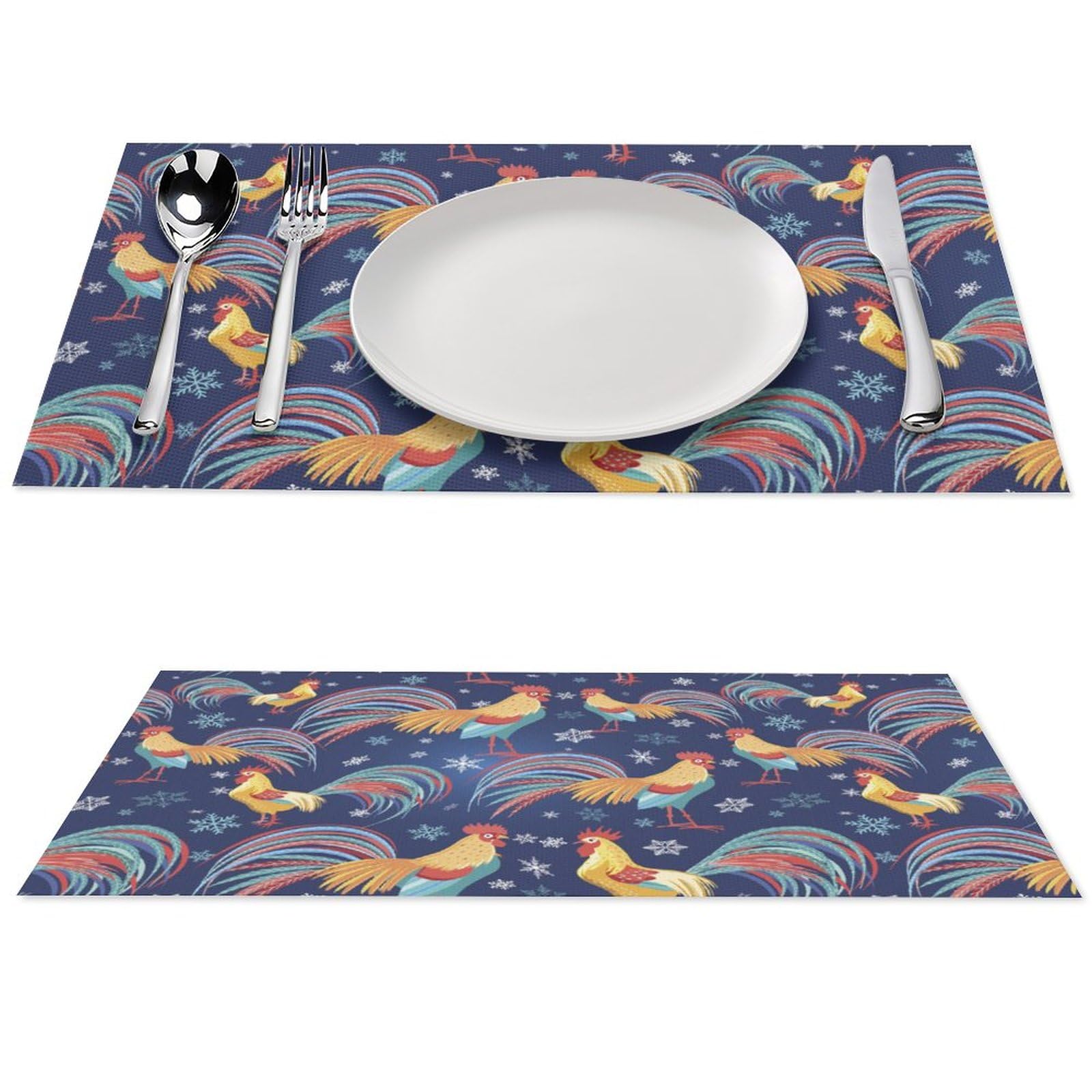 Rooster Pattern Placemats Set of 2 PCS Washable Table Runner 18" X 12" Place Mats for Kitchen Party Dining Decoration