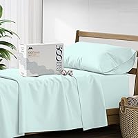 Vista 71 de Mayfair Linen - Juego de sábanas 100% algodón, tamaño Queen, 500 hilos, 4 piezas (azul claro), suave, refrescante, sábana de algodón satinado