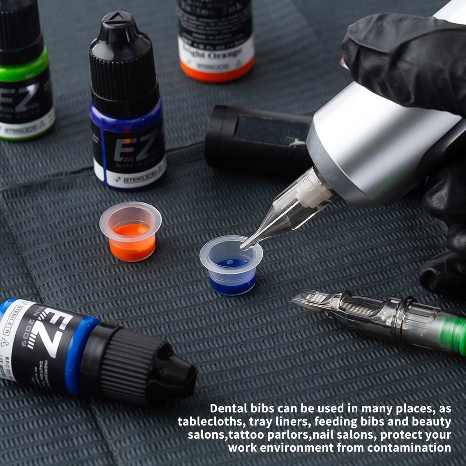 EZ TATTOO Baberos Dentales Desechables 33cmx45cm 125piezas Sábana Tatuaje Impermeable 3 Capas Negro