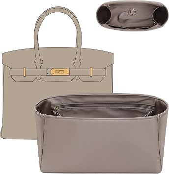 Doxo Luxury Satin Handbag Organizer Insert for Birkin 25 - Premium Smooth Fabric Birkin 25 Insert Organizer with Multicolor Options - Lightweight & Soft Touch - Fits Hermes HandbagsBR25,Etoupe Grey