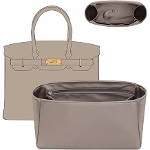 Doxo Luxury Satin Handbag Organizer Insert for Birkin 25 - Premium Smooth Fabric Birkin 25 Insert Organizer with Multicolor Options - Lightweight & Soft Touch - Fits Hermes HandbagsBR25,Etoupe Grey