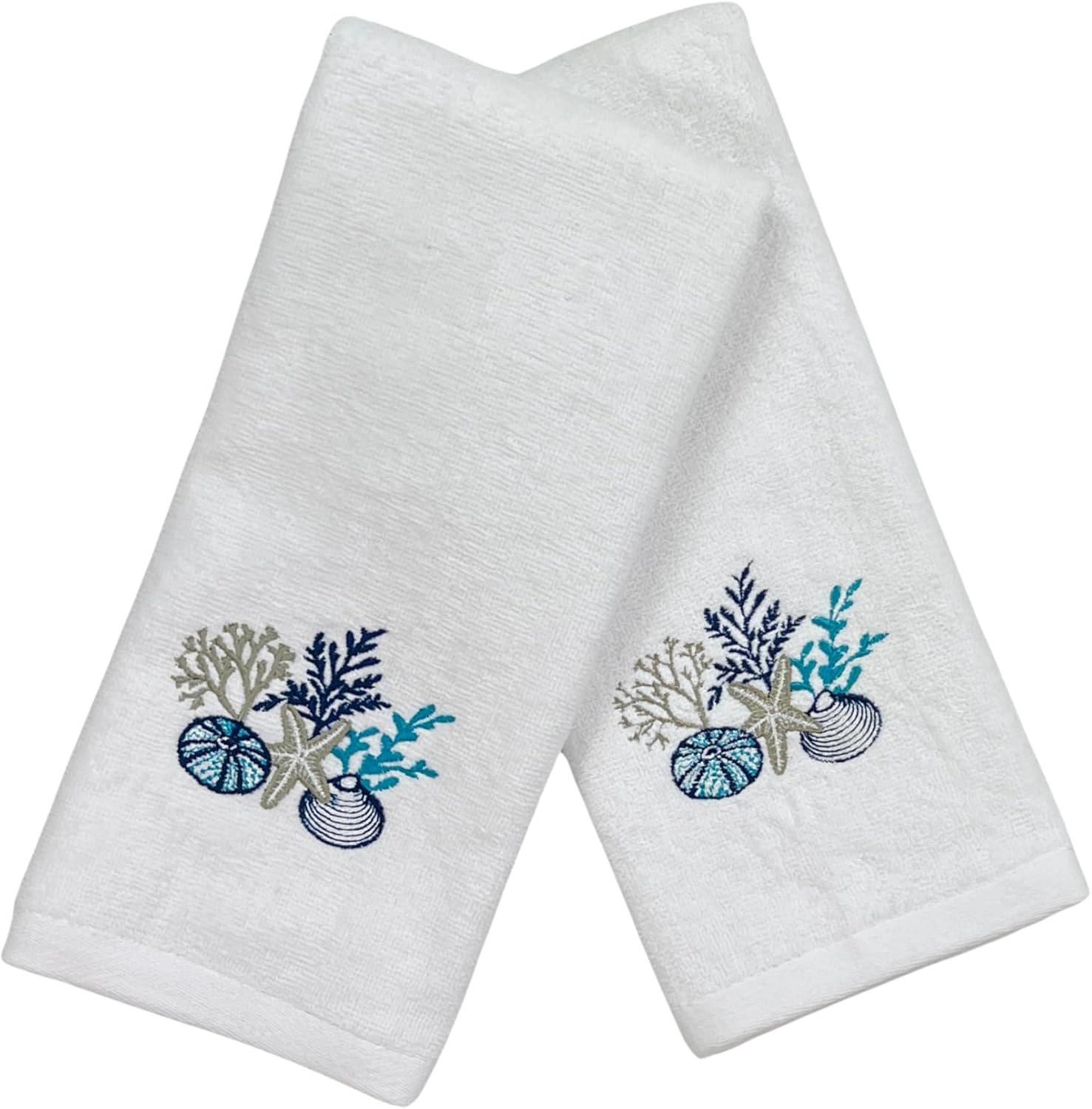 Serafina Home Summer Soft Absorbent Coastal Guest Hand Towels: Summer Shells and Coral Sea Life Design, 2 Piece Antigua - Image 6
