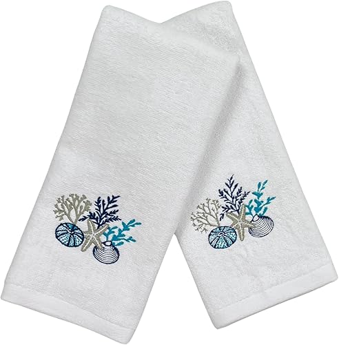 Miniatura 4 de Toallas de mano suaves y absorbentes de verano para invitados costeros diseño de conchas de verano y vida marina de coral, 2 piezas Antigua