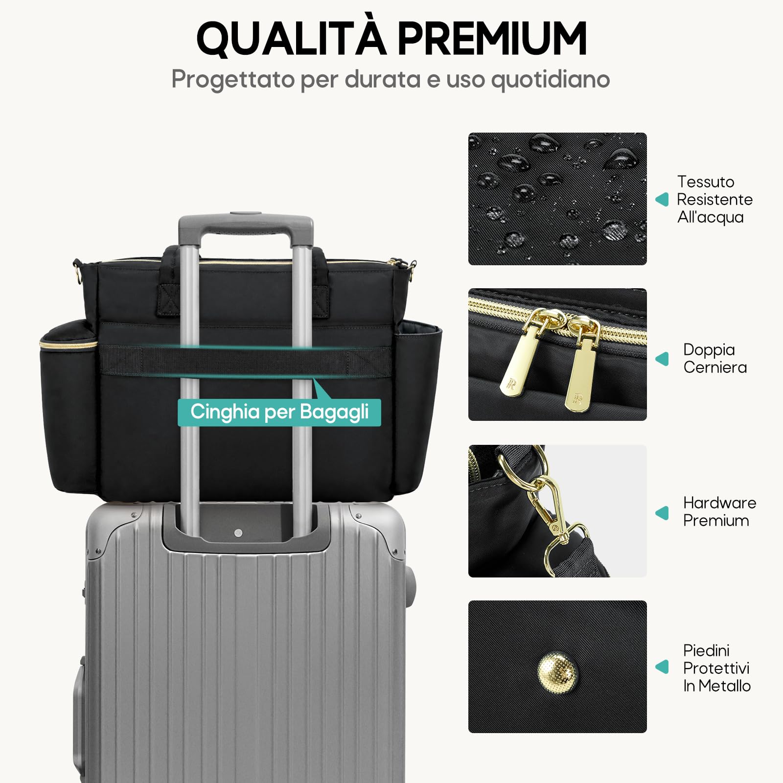 RAINSMORE Borsa da Lavoro Donna Porta PC 15.6 Pollici Grande Multitasche | Borsa Insegnante con Tasca Termica e Portaborraccia, Ideale per Scuola, Ufficio e Infermiere, Nero