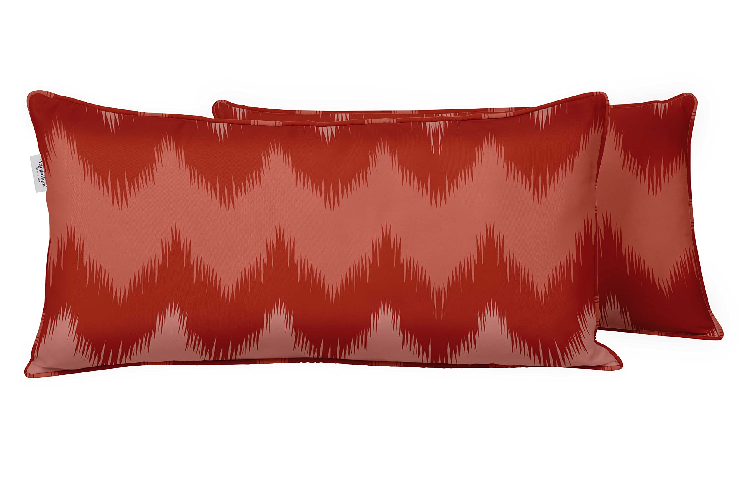 Vargottam Indoor/Outdoor Polyester Fabric Lumbar Pillow Cover With Insert, All-Weather Waterproof Rectangular Cushion for Patio Furniture, 12" x 24" Set of 2 - Ikat-30