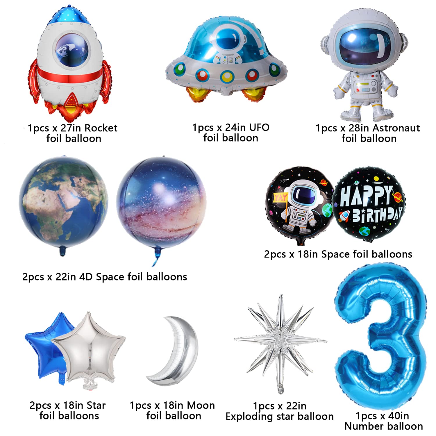 Finypa Weltraum-Party-Set: UFO, Mond, Astronaut & Sterne – Folien- Und Latexballons Für Galaxy-Thema