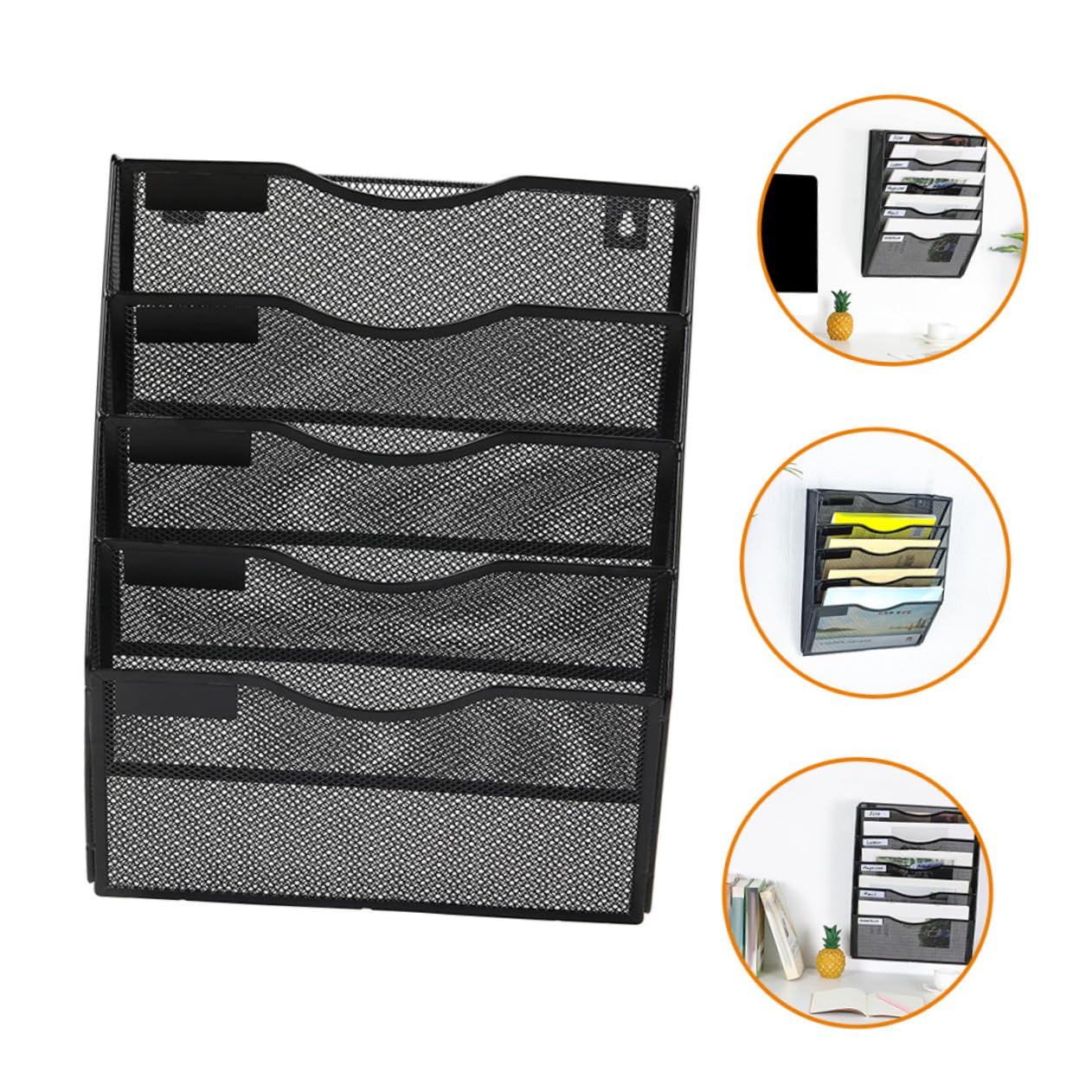 HOMSFOU Organizador de Pared de Metal Negro para y Revistas Soporte Multifuncional para Archivos Estante Colgante para Folletos y Catálogos Diseño y Resistente