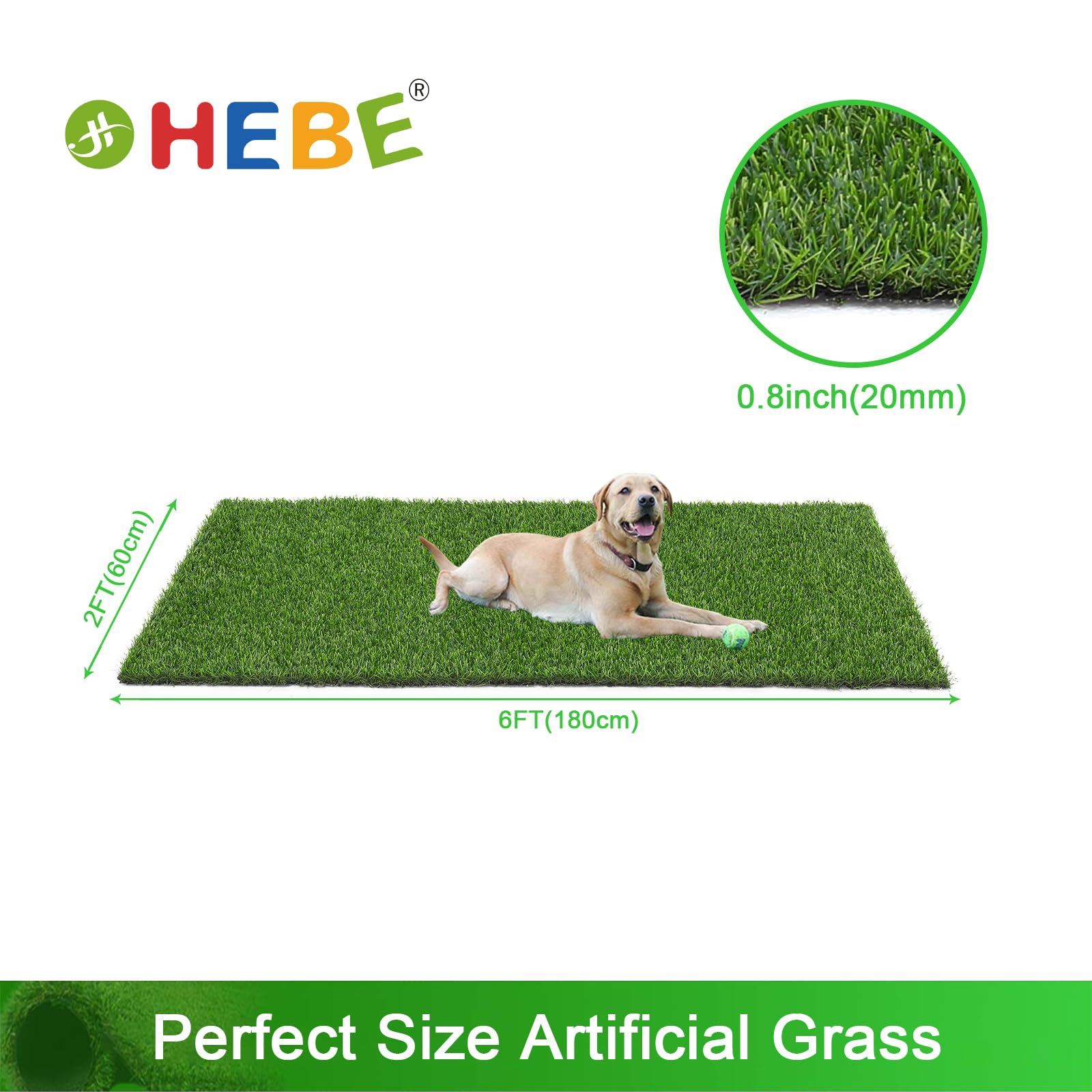 HEBE Artificial Turf Area Rug Grass Mat 2x6 Ft Fake Grass Turf Rug Carpet Indoor Outdoor Doormat Synthetic Grass Rug for Dog Pets Patio Garden Lawn Landscape Balcony