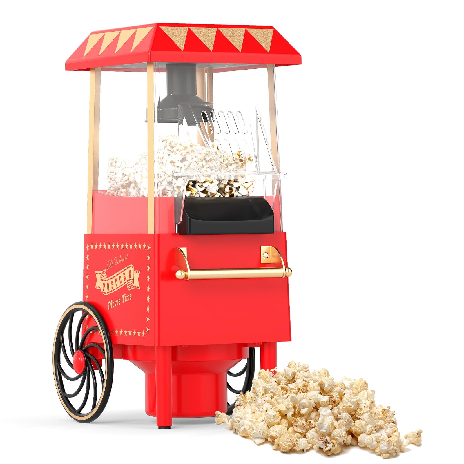LIFEZEAL Macchina Popcorn con Carrello ad Aria Calda 1200W, Macchinetta Popcorn Elettrica con Misurino da 67 ml per Chicchi di Mais, Senza Olio, Pronta in 2 Minuti, per Case e Party (Stile Retrò)