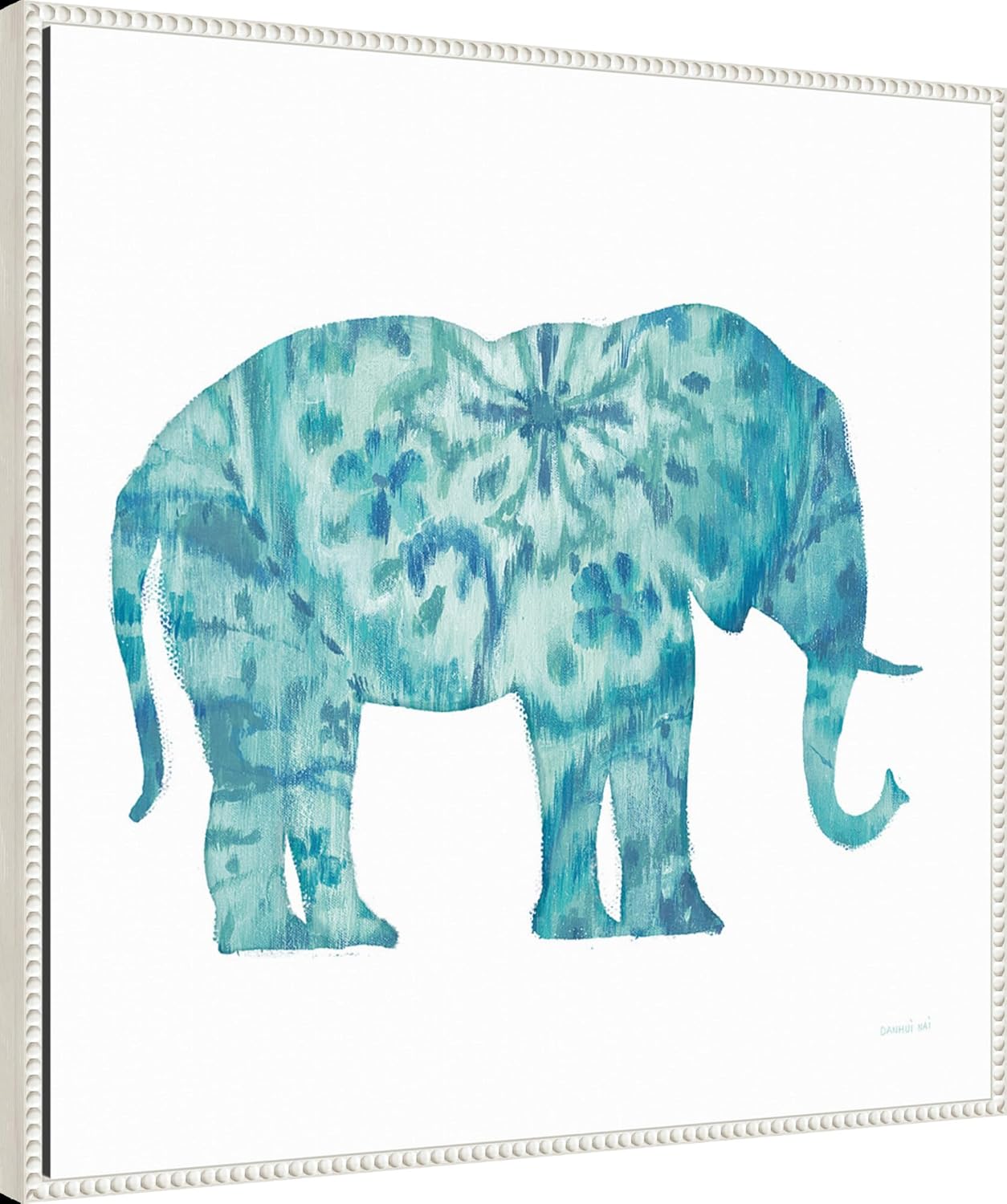Amanti Art Framed Canvas Wall Art 30x30 Boho Teal Elephant I by Danhui Nai, Framed Wall Art Canvas, Abstract Artwork, Traditional Decor, Large Poster Painting for Living Room, Bedroom, Bathroom,