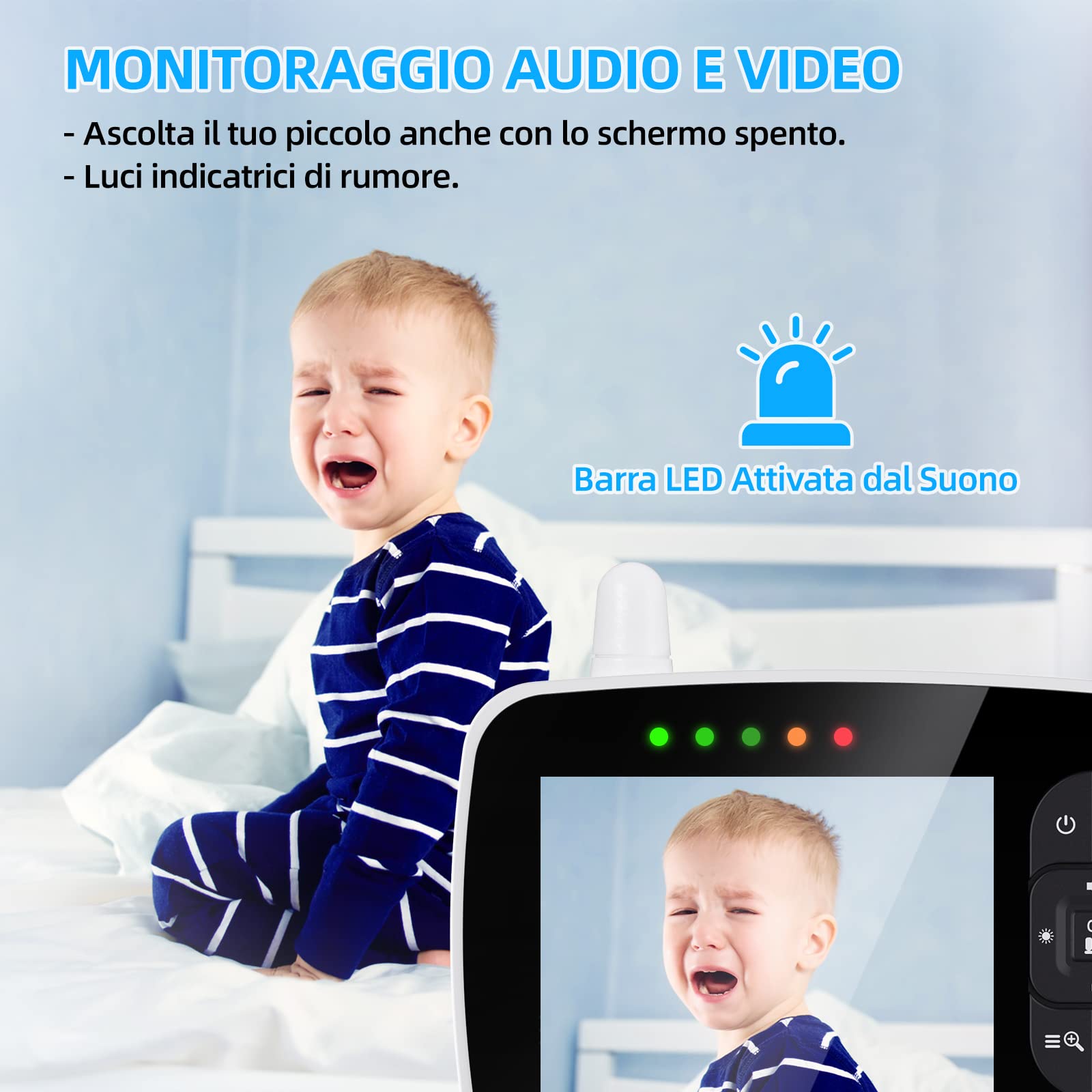 BURNNOVE Baby Monitor 3.5 Pollici Baby Monitor Video e Audio con Videocamera Remota 355° Rotazione, Zoom 2x, Modalità ECO, Visione Notturna 5m, Termometro e Ninne Nanne